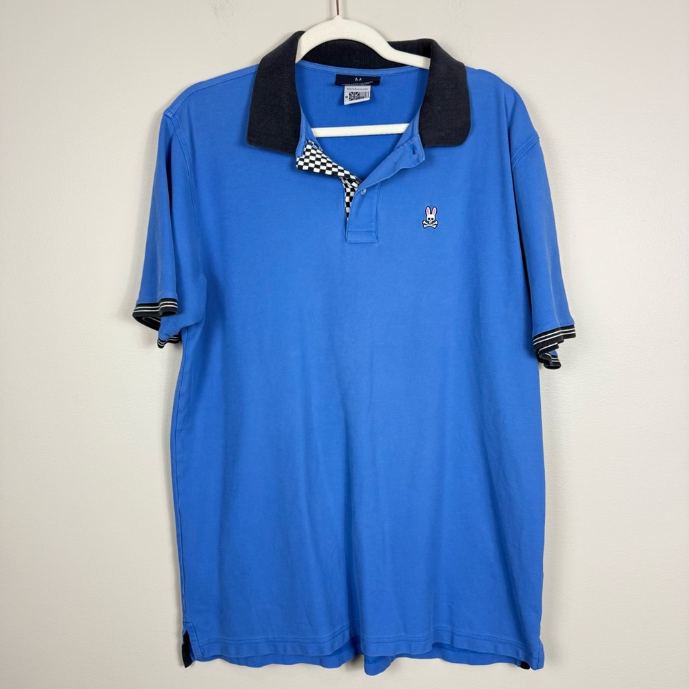 Psycho Bunny Polo Mens XXL Blue Black White Checkered Collared Preppy Office Top - Picture 7 of 7